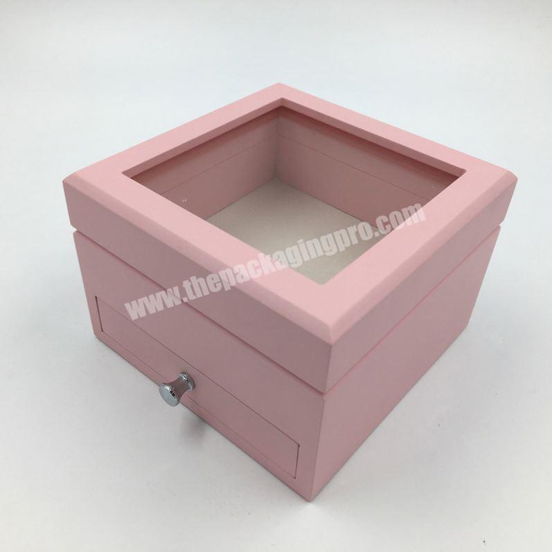 Factory Custom Fancy Pink Drawer Jewelry Organizer Box With Clear Window