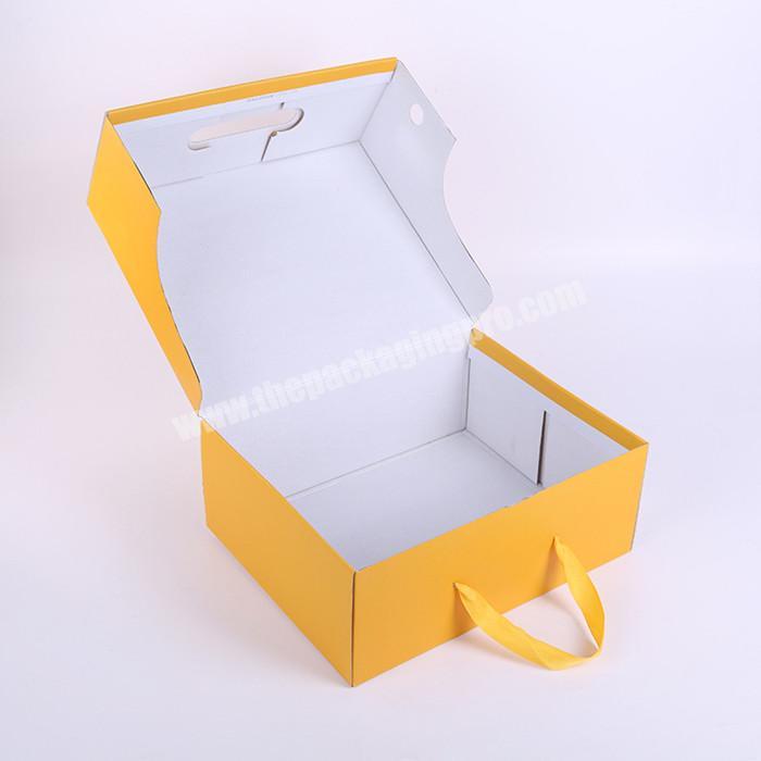 Custom color printed corrugated paper packaging shoe boxes with ribbon handle