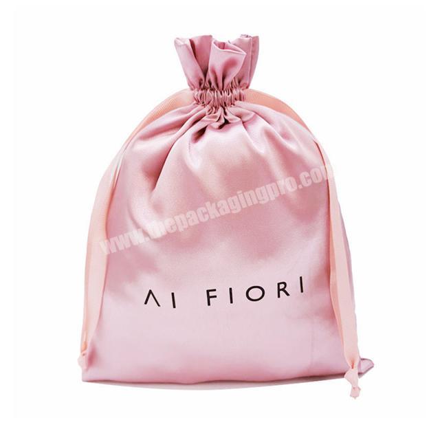 Best Selling Customized Logo OEM Made Polyester Pink Satin Gift Bag With Silk Printing
