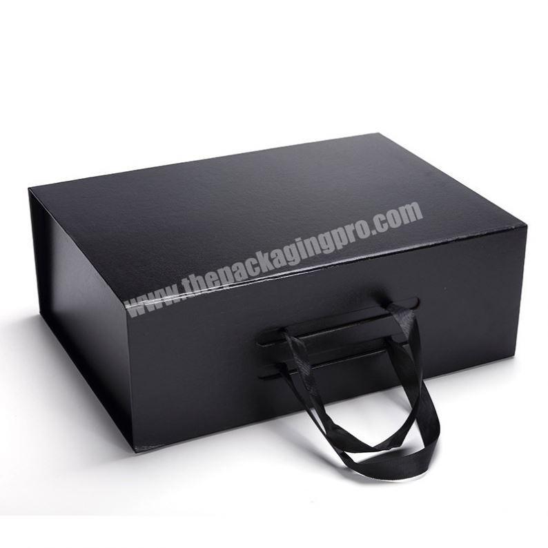 Hot Fancy Magnet Box Black Rigid Flat Luxury Magnetic Folding Storage Paper Gift Box With Ribbon