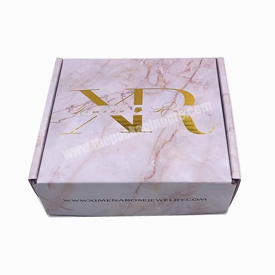 Custom Logo Gold Foil Hot Stamp UV Glossy Printing Flute Corrugated Pink Marble Shipping Box For Jewelry Mailer Packaging Boxes