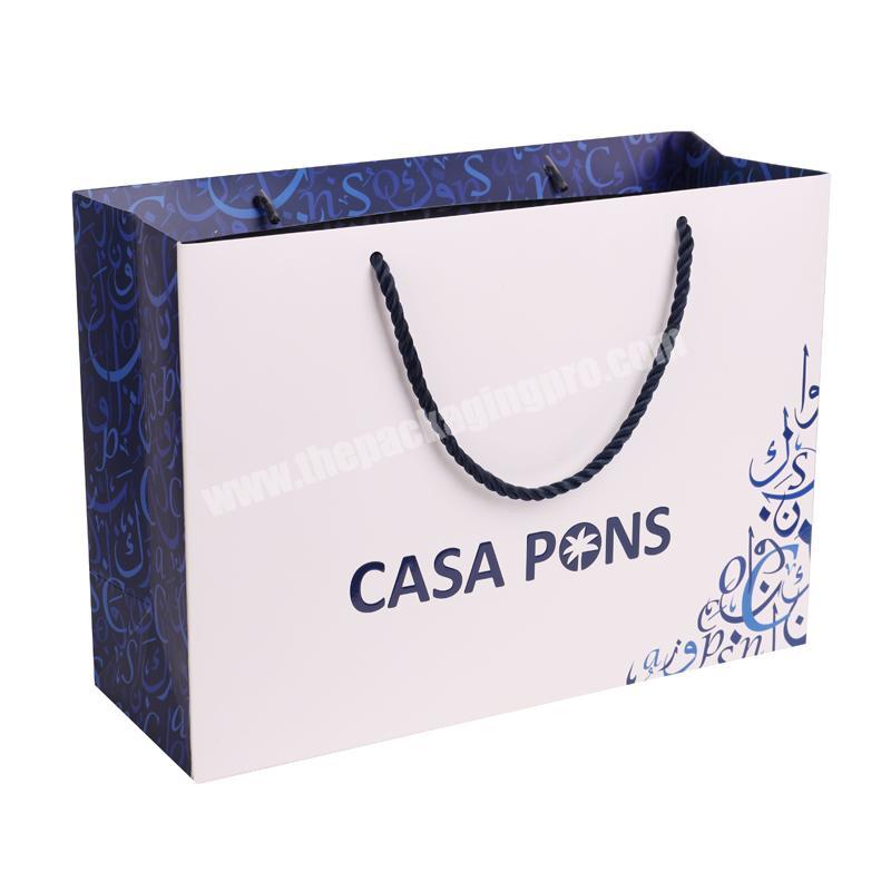 Wholesale Blue Printed Eco Friendly Shopping Paper Bag With Your Own Logo