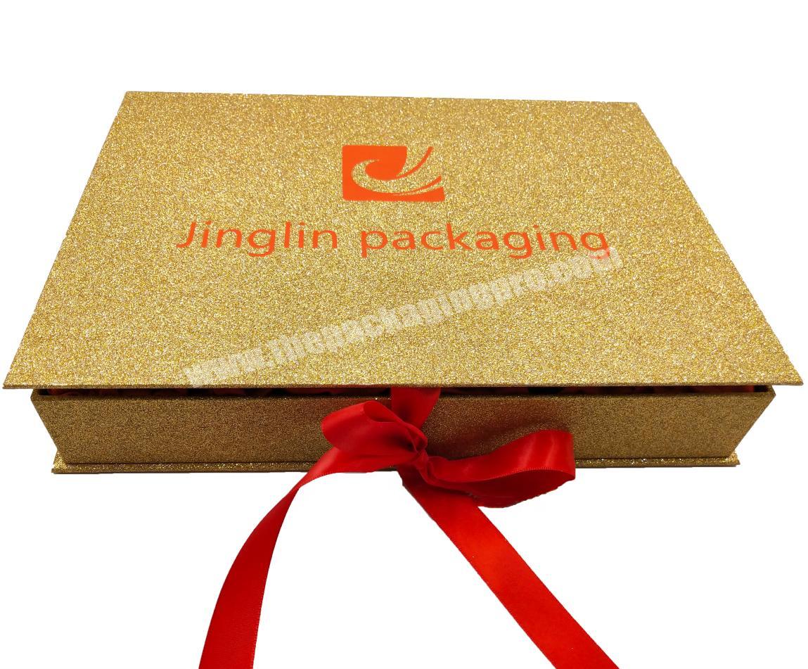 Custom made Christmas shiny gold flakes powder gift box for cosmetic packaging