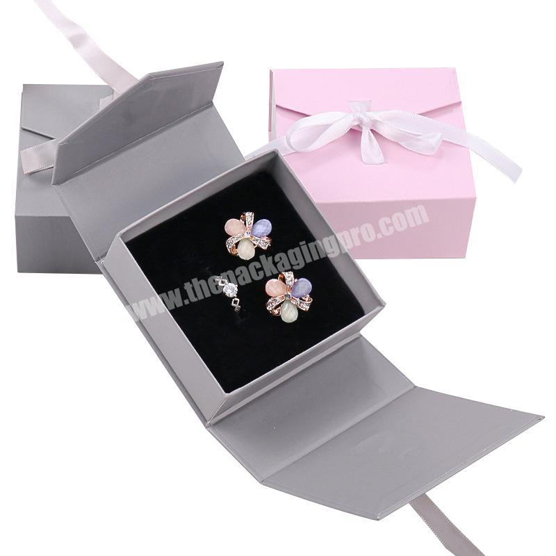 Cube Jewelry Box Grey Logo Boxes Folding Jewellery Craft' Ring Packaging Light Empty Black With Magnet Eco friendly