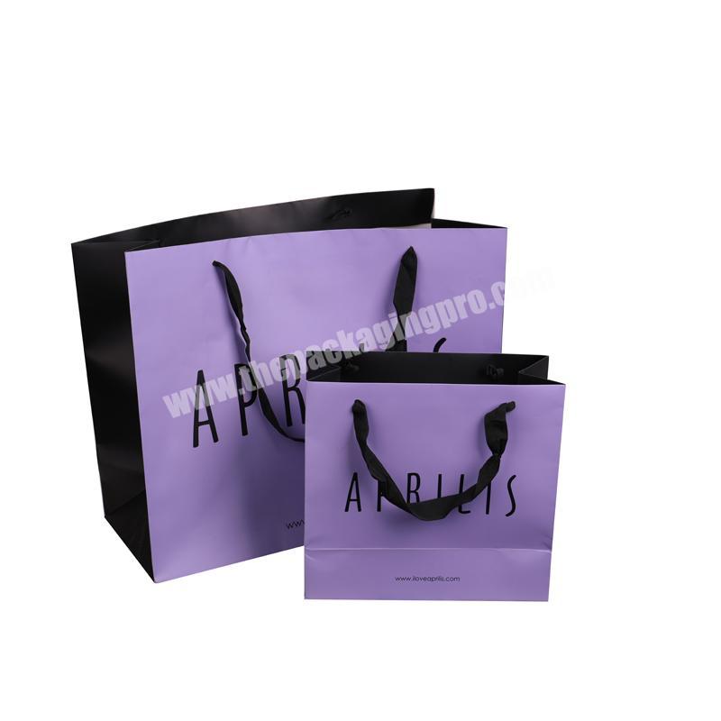 Purple Custom Logo Recycled Emboss Shopping Paper Bags with Flower Print