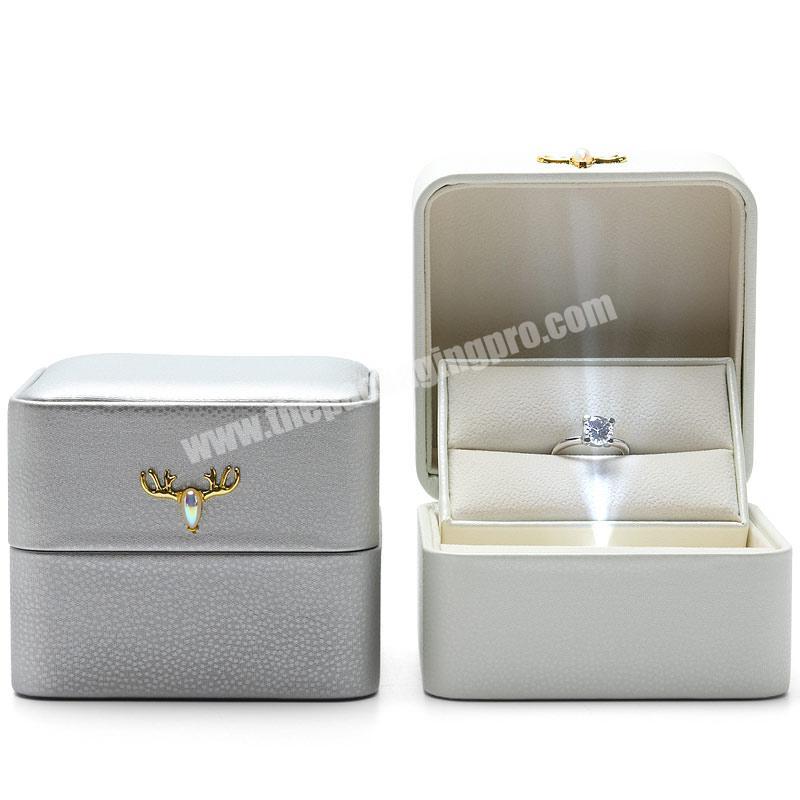 luxury double open custom logo pu leather ring jewelry box