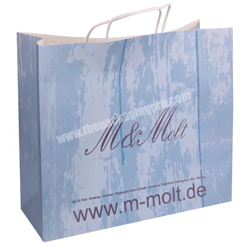 Luxury recycled custom printing logo shopping packing blue paper bag with your own logo