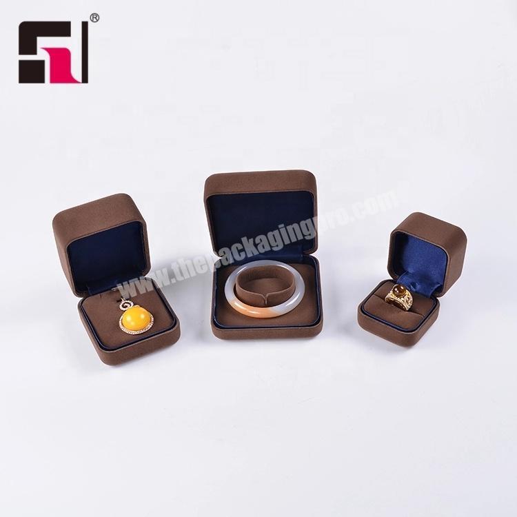 High-end Wholesale Custom Logo Brown Ring Necklace Pendant Earrings Packaging velvet Jewelry Box