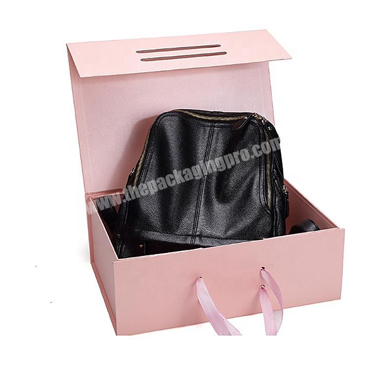 Luxury Custom Logo Matt Pink Rigid Clamshell Packaging Cardboard Plain Shoes Folding Box For Backpack Handbag Magnetic Gift Box