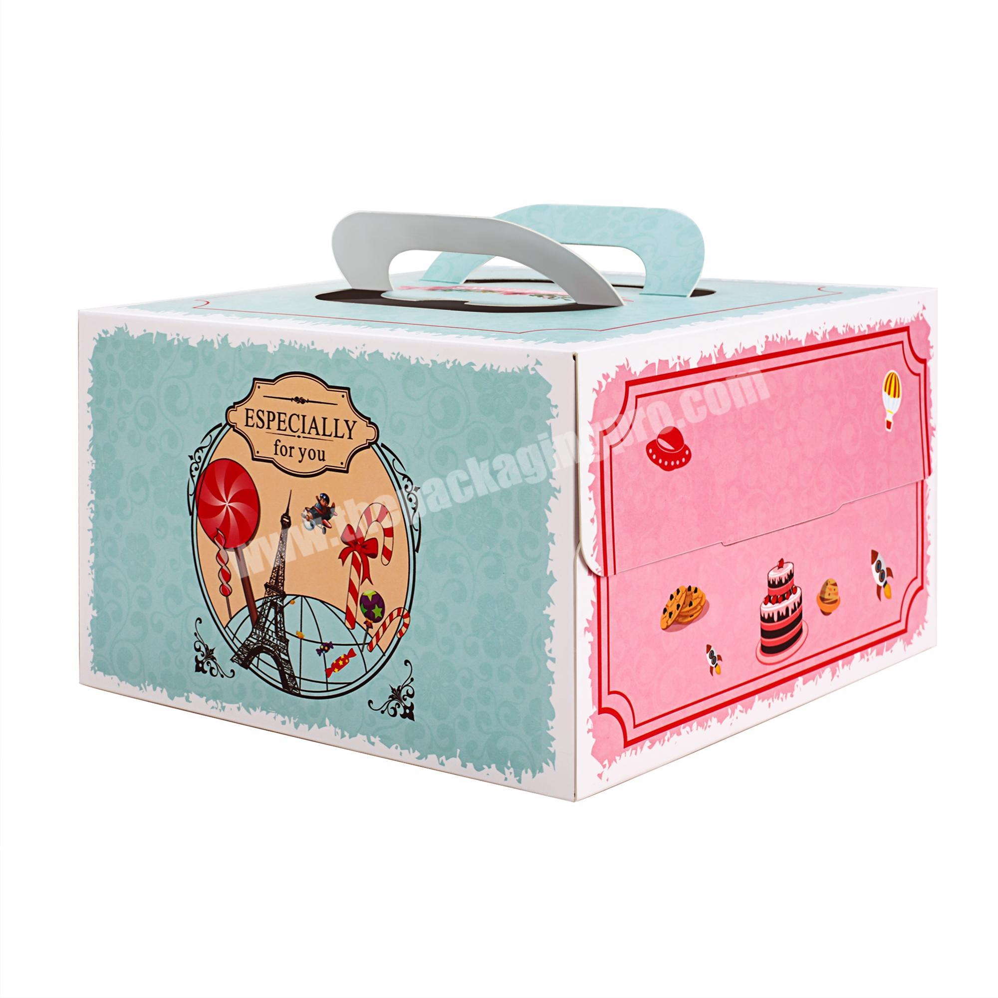 Beautiful Printed Square Folding Art Paper Cake Packaging Box With Handle