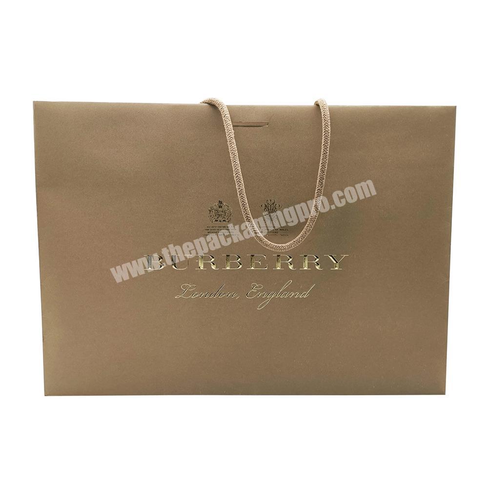 Big Printed Kraft Paper Carry Shopping Bag With Golden Hot Stamping Logo