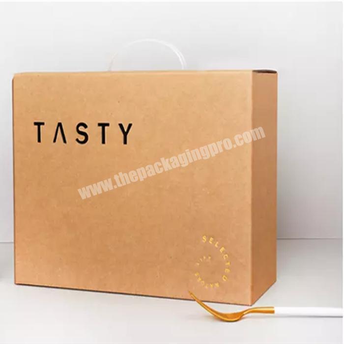 Popular New Design Print Packaging Cardboard Corrugate Paper Carton Box Package Empty Box With PVC Plastic Handle