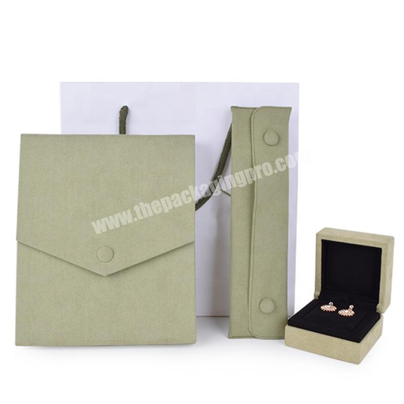 Elegant style custom logo printed jewelry package bracelet earrings green velvet luxury jewelry set box
