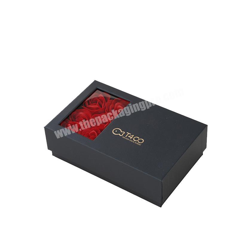 Custom Black Luxury Packaging PVC Window Gift Paper Flower Box With gold logo