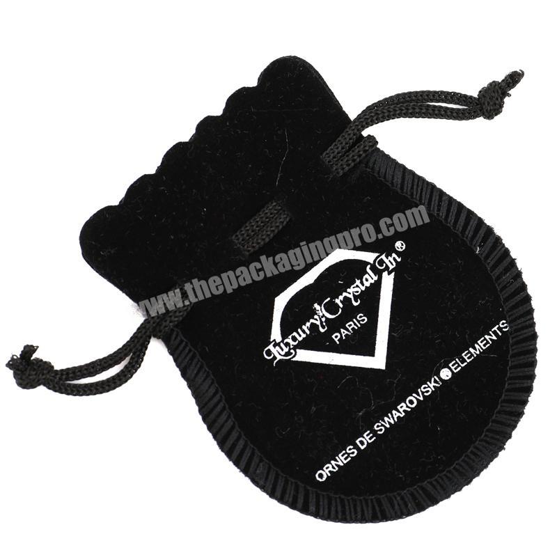 Round black jewelry velvet pouch gift bag drawstring for jewelry packaging