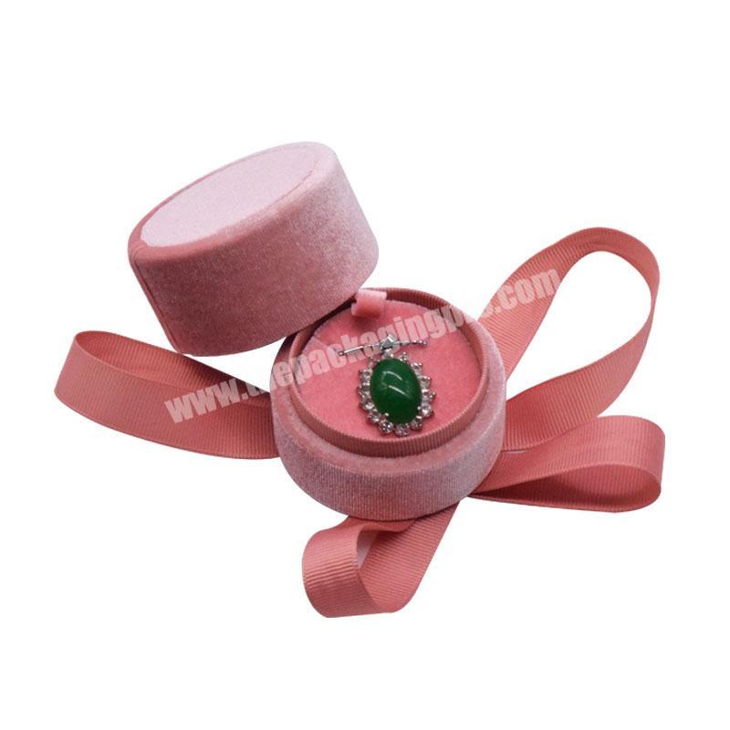 High End Factory Supplies Round Ribbon Pink Custom Suede Jewelry Boxes