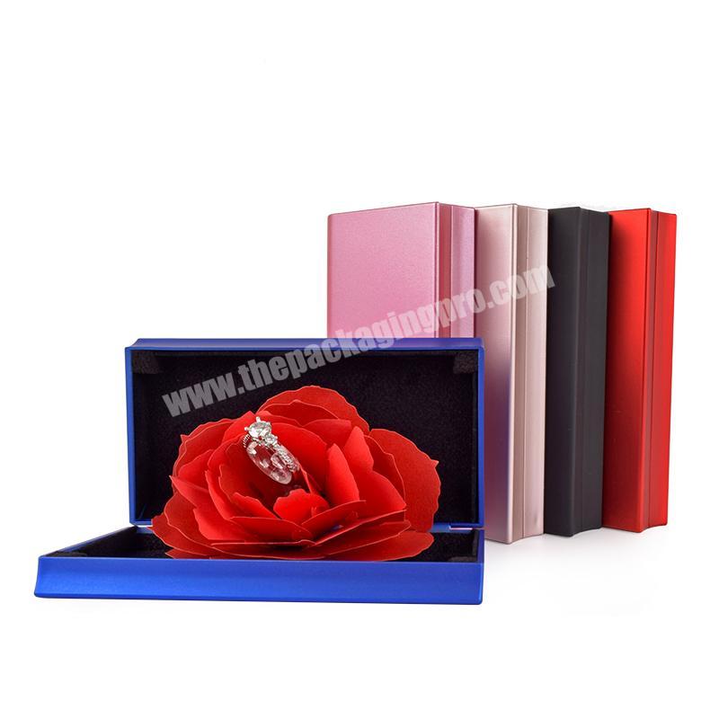 Custom logo romantic rose flower rubber paint wedding jewelry ring packaging box