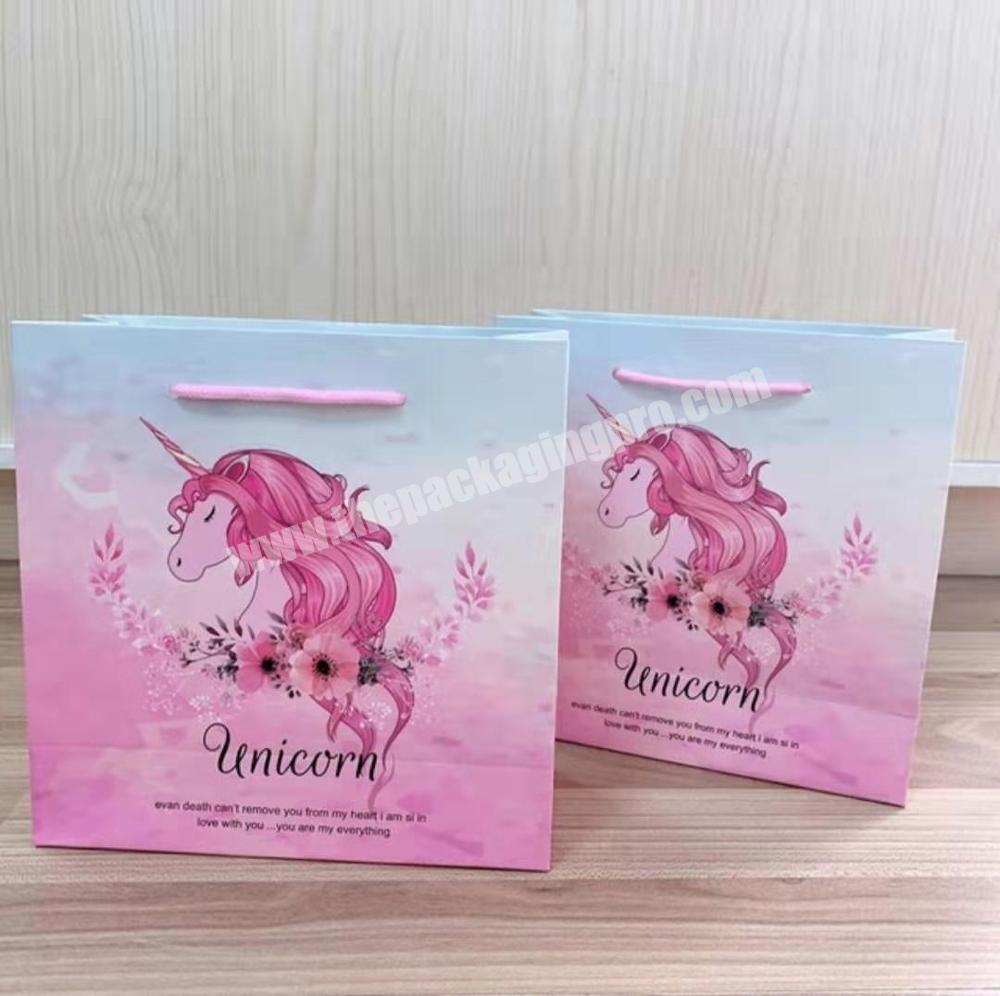 Hot sale Custom Fashionable lovely cartoon unicorn jewellery packaging mini paper gift bag