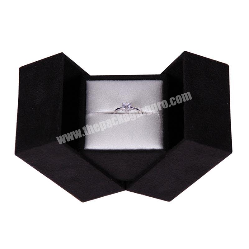 New design velvet double open black ring jewelry box
