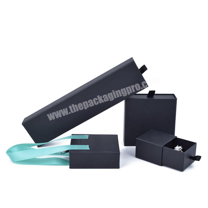 Necklace Box Packaging Jewelry With Logo Jewellery Cardboard Wholesale Drawer Boxes Custom Black Paper Sliding Packing