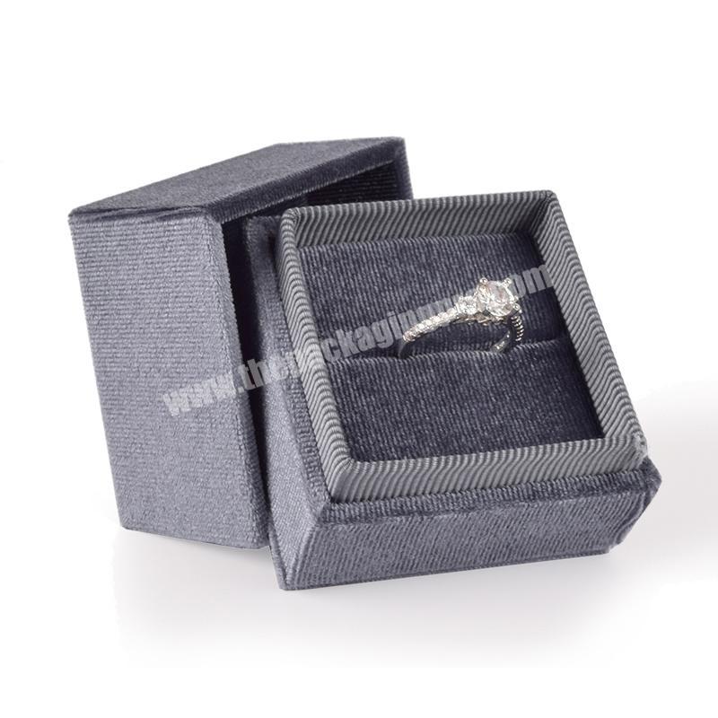 Wholesale Luxury Rectangular Velvet Ring Custom Grey Jewelry Packaging