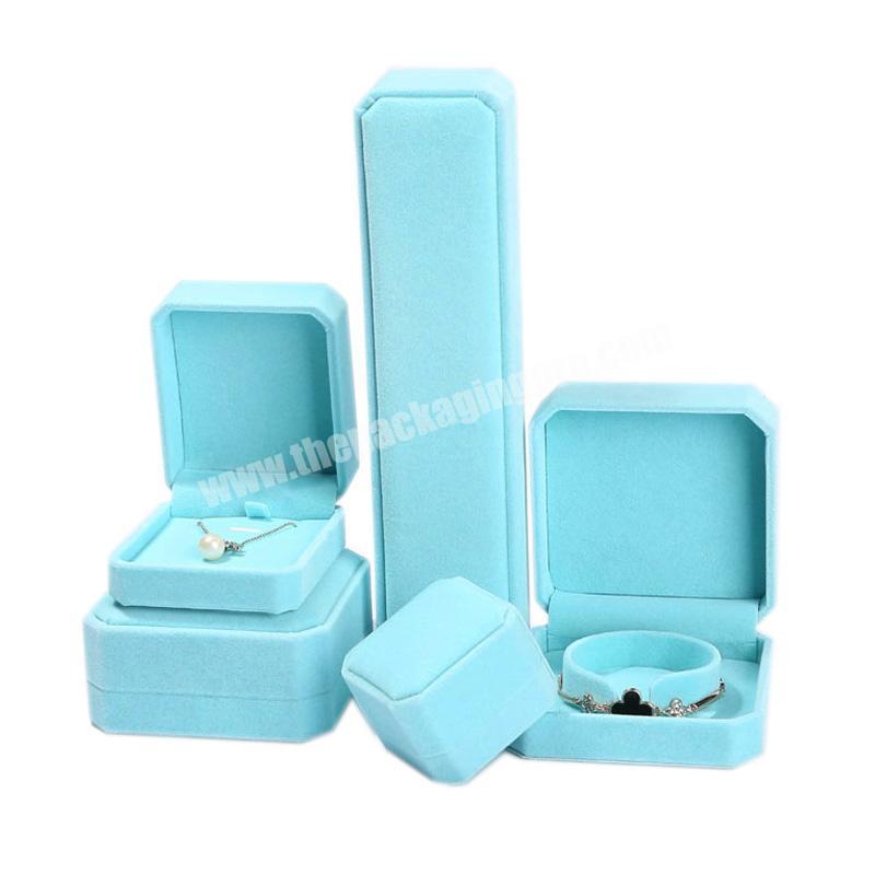 wholesale high quality customize logo blue velvet  bangle ring necklace bracelet jewelry box