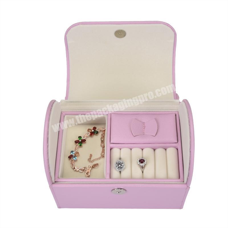 European Style Cotton Pu leather Pink Portable Jewelry Box Organizer Storage