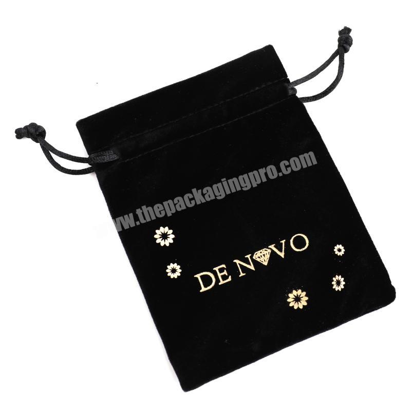 Black Jewelry Velvet Pouch Bag Drawstring With Logo Hot stamping