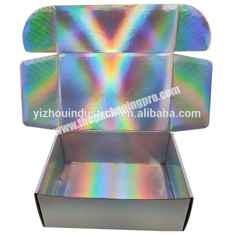 Custom luxury glossy clothing cosmetic corrugated shipping boxes holographic box hologram packaging box for food makeup
