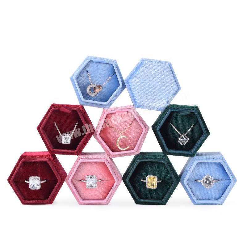 Professional manufacturer high-end custom logo hexagonal  gift ring  jewelry box velvet jewelry box