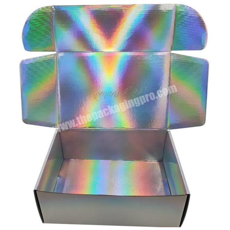 custom fancy hologram corrugated paper gift box cosmetic holographic foil mailer packaging box for clothing