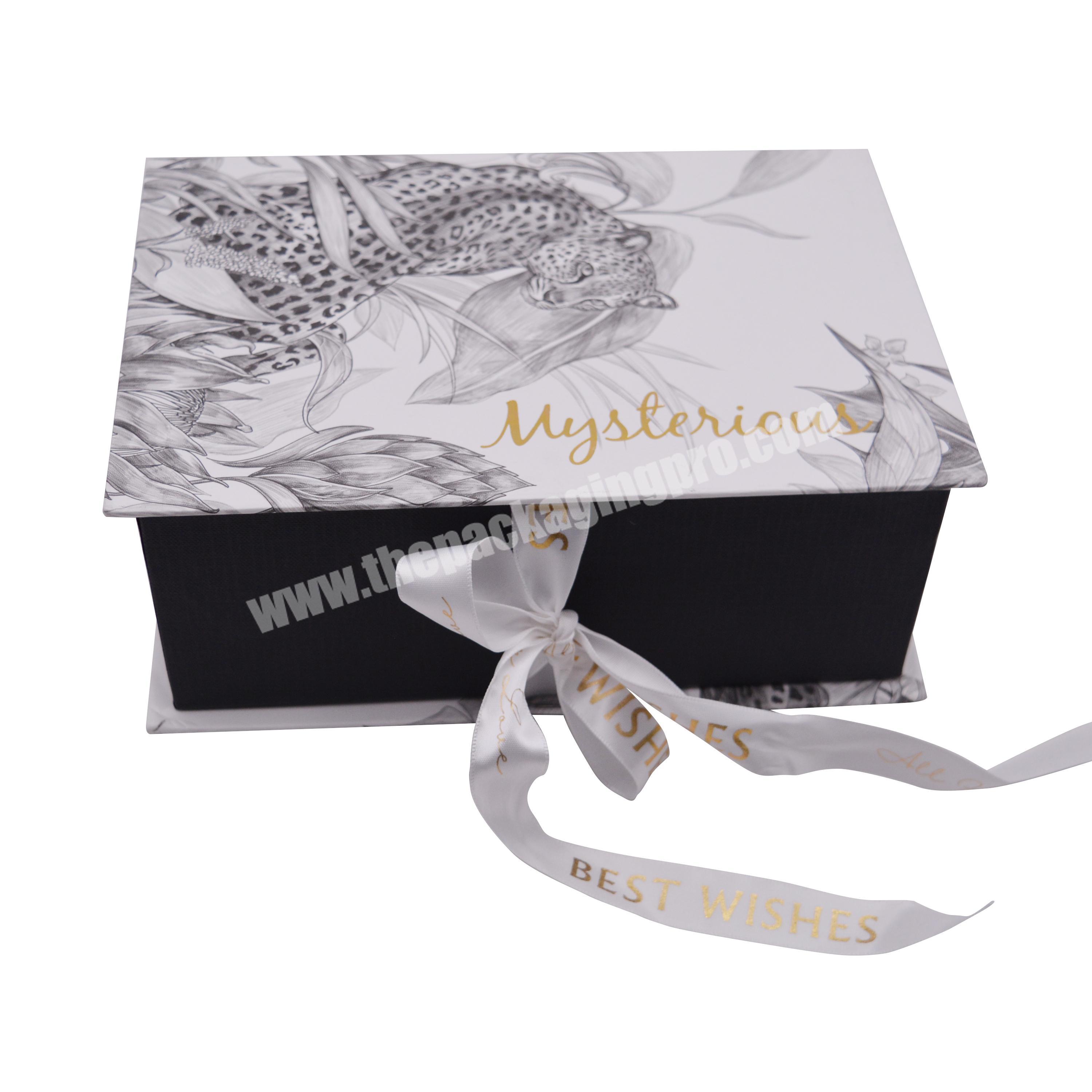 Luxury Custom Logo Large Flip Top Book Shape Box Cardboard Gift Packaging Rigid Folding Magnetic Closure Lid Boxes With Ribbon