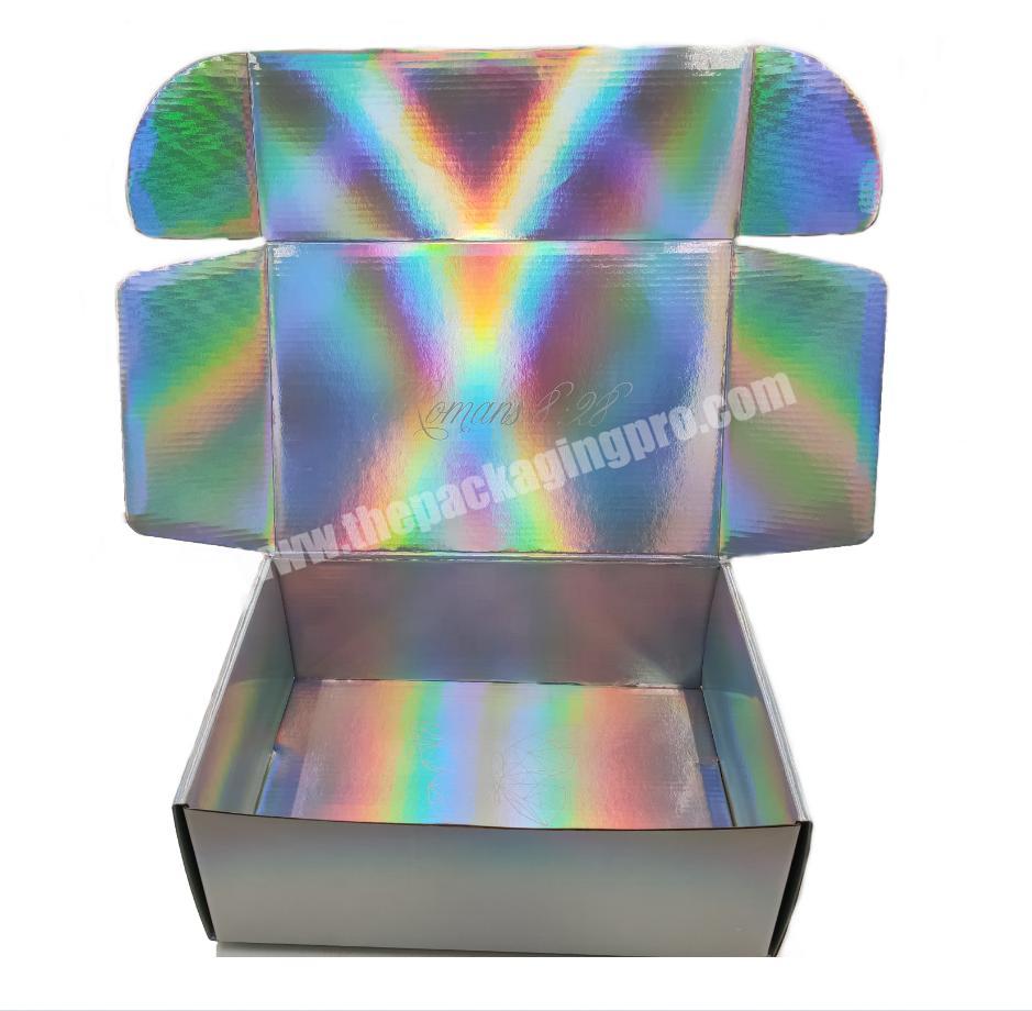Luxury Custom Logo Corrugated Cardboard With  Holographic Glitter Packaging Colorful Laser Shipping Box For Christmas Gift Boxes
