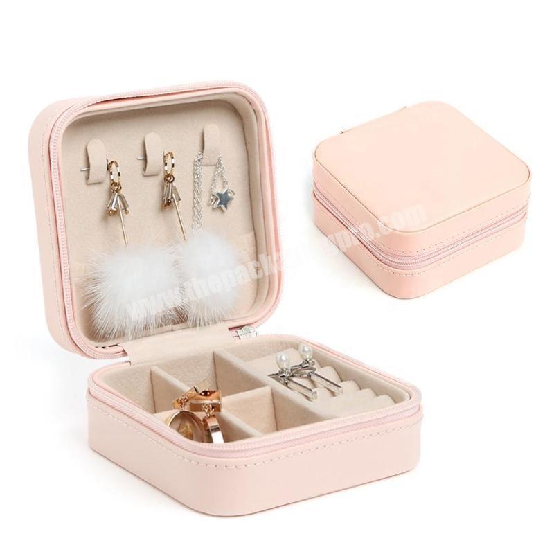 Hot sale PU Leather Small Travel pink fashion style storage box for jewelry