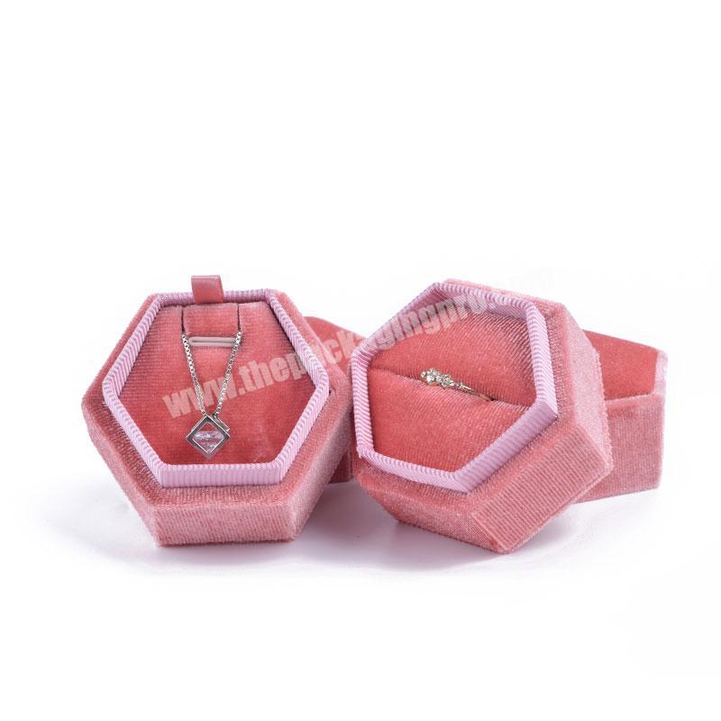 Ring Box Jewelry Pendant Earring Case Jewellery Packing Boxes For Hexagon Custom Gift Luxury Velvet Package Packaging Wholesale