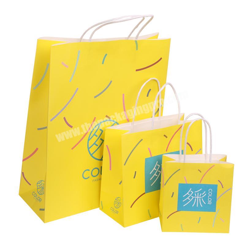 Fashion Eco Custom Printed Yellow kraft Paper Packaging Bags set with logo