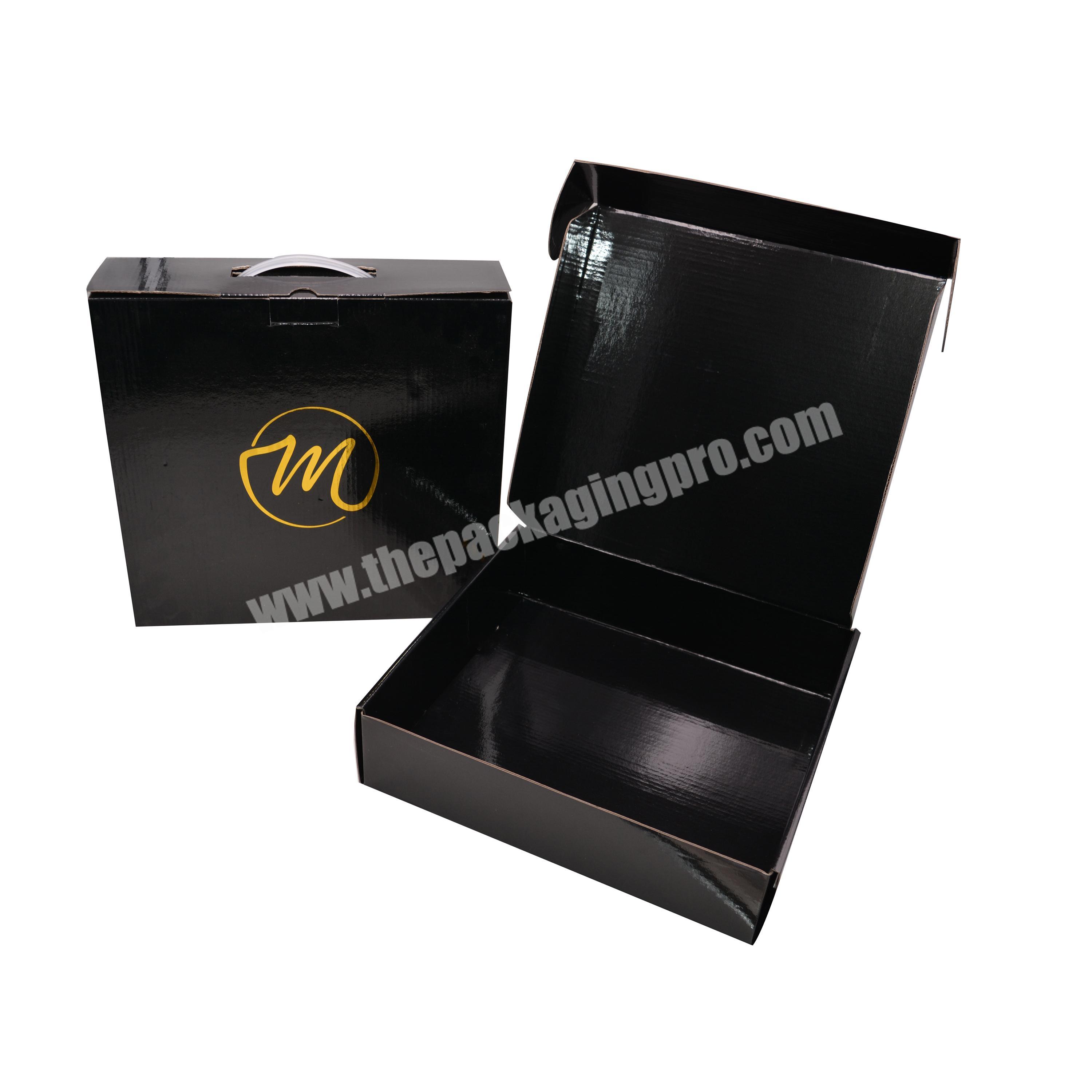 Factory Hot Sale Customized Logo Glossy Black Printing Recycled Materials Carton Box Flute Corrugated Paper Packaging Mailer Box
