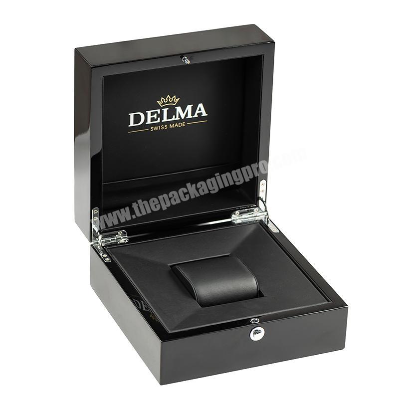 Matt Black Lacquered Square Wooden MDF Watch Gift Packaging Box With Cushion For Watch