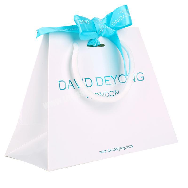 Fengge Package white the lowest price paper bag with black logo and ribbon