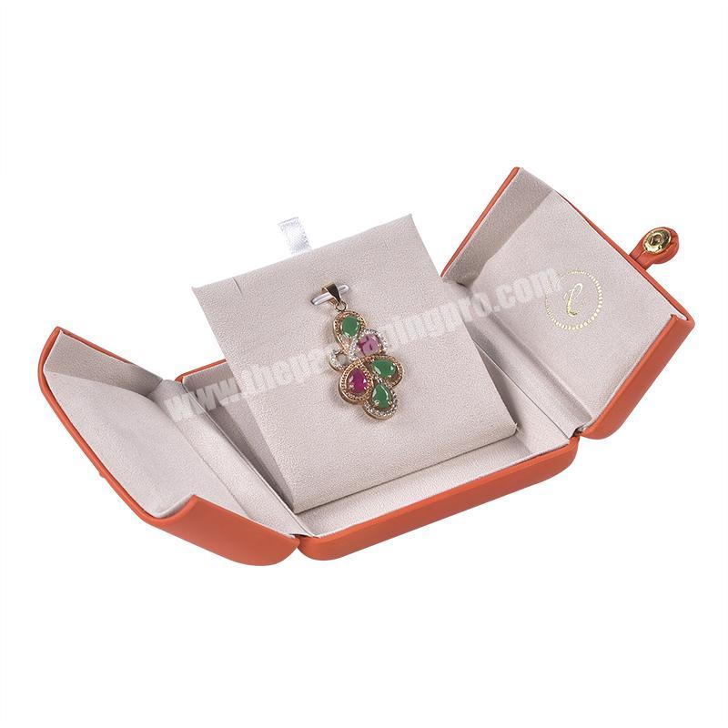 Hot selling double door orange pu leather necklace jewelry+boxes with logo
