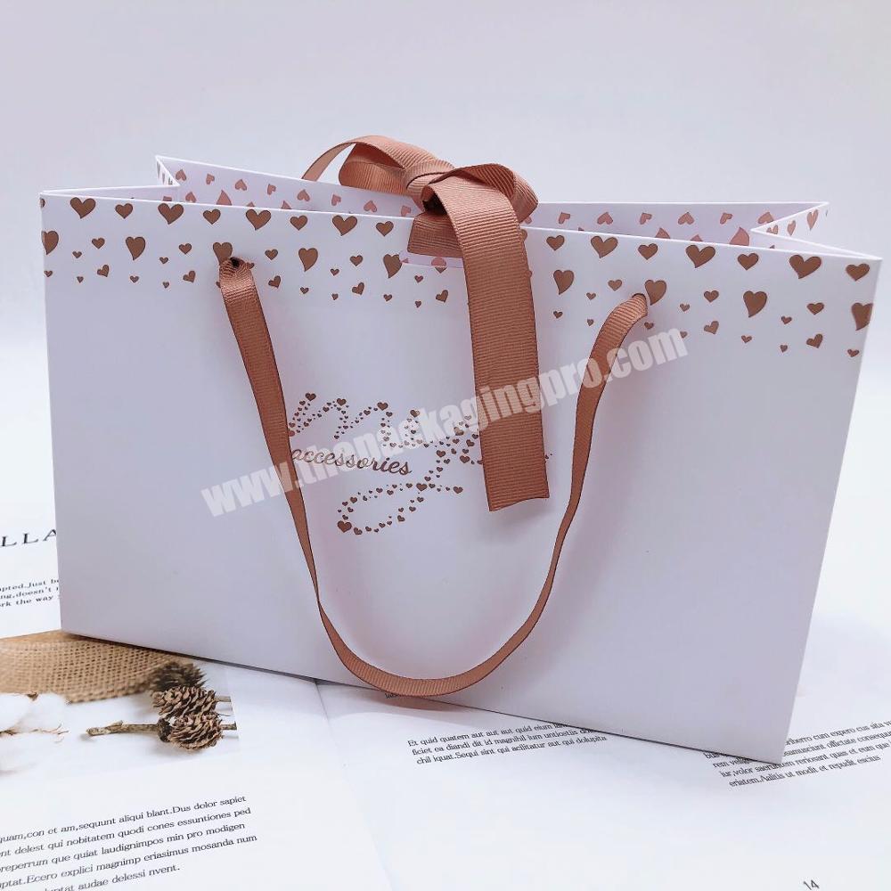 Italian Custom Hot Stamping  Paper Shopper Bag With Ribbon