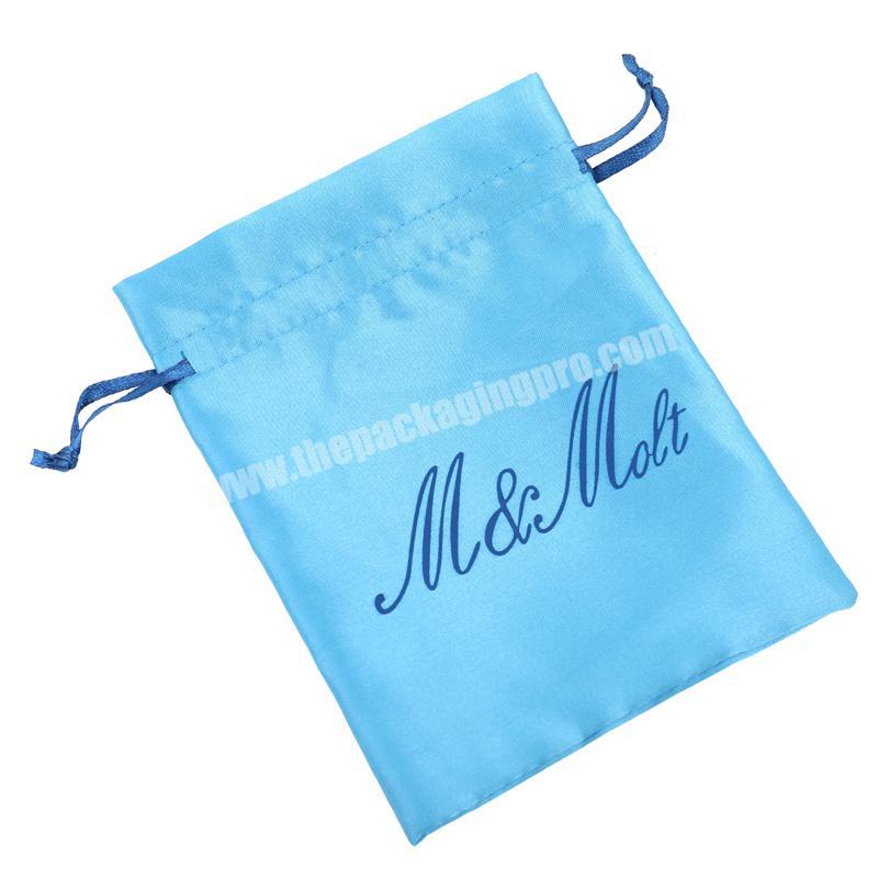 Wholesale promotional cheap blue satin bags custom logo for hair