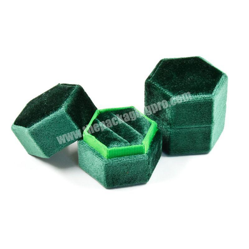 Luxury Romantic Green Hexagon Shape Velvet Wedding Ring Jewelry Box