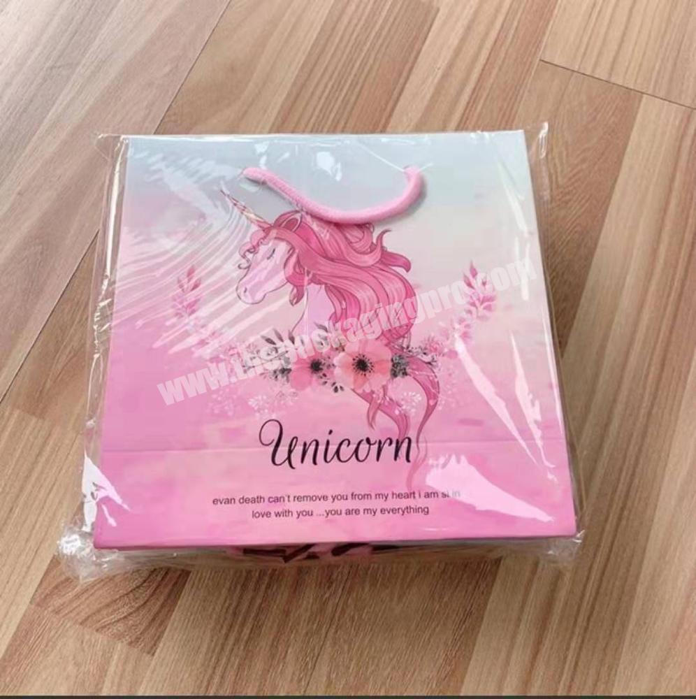 Top quality unicorn cute birthday gift cardboard paper box for toy packaging with lid