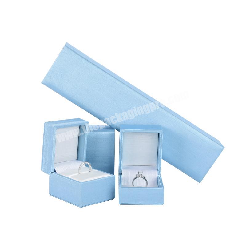 High-end custom logo printed ring earring boxes blue fabric jewelry packaging box