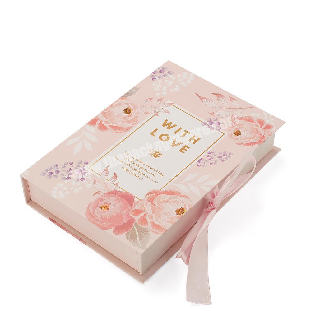 Romantic gift paper box print flower  for necklace earing pink jewelry box with LOVE