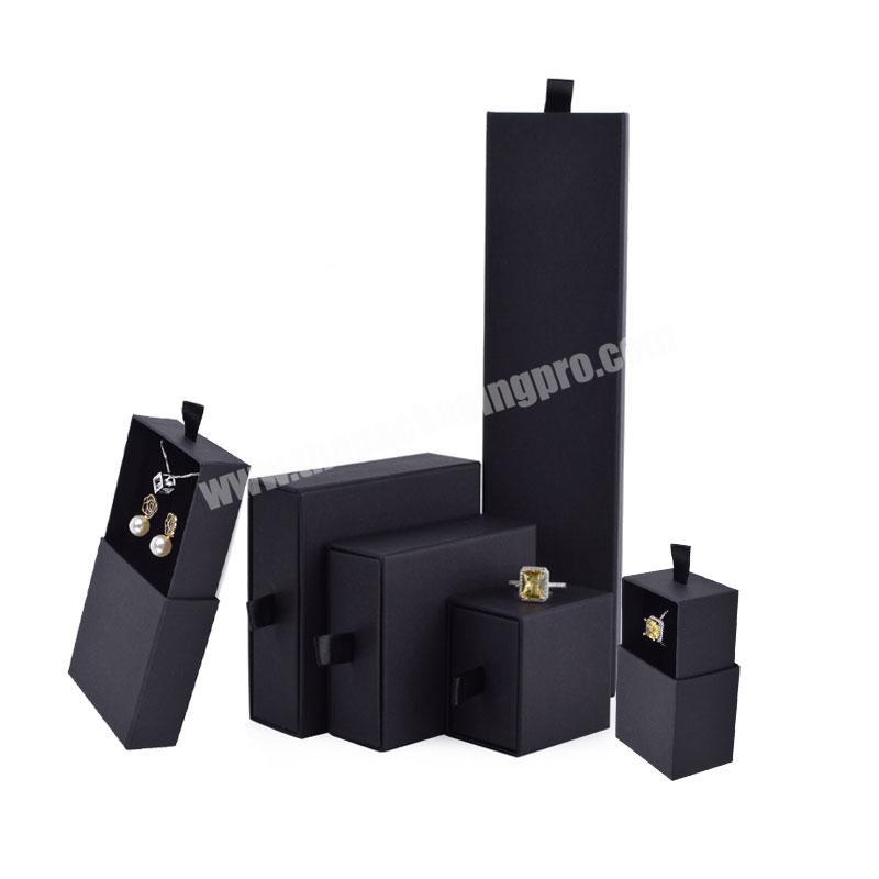 Custom luxury elegant black paper cardboard jewelry set packaging box