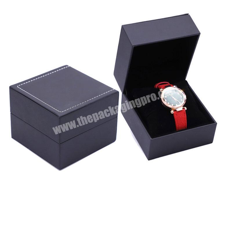 luxury watch and ring packaging box black logo PU leather high quality single luxury watch case box with 'cusion