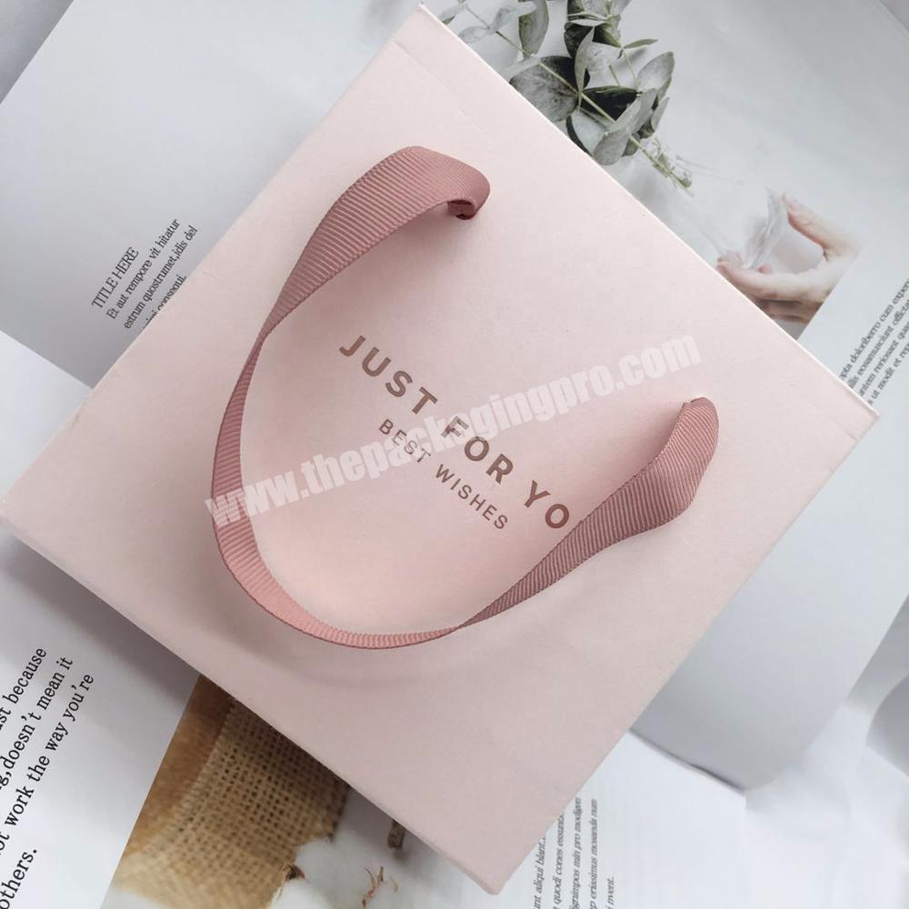 Small Cheap Pink Jewelry Packaging Paper Bag With Grosgrain Ribbon Handle