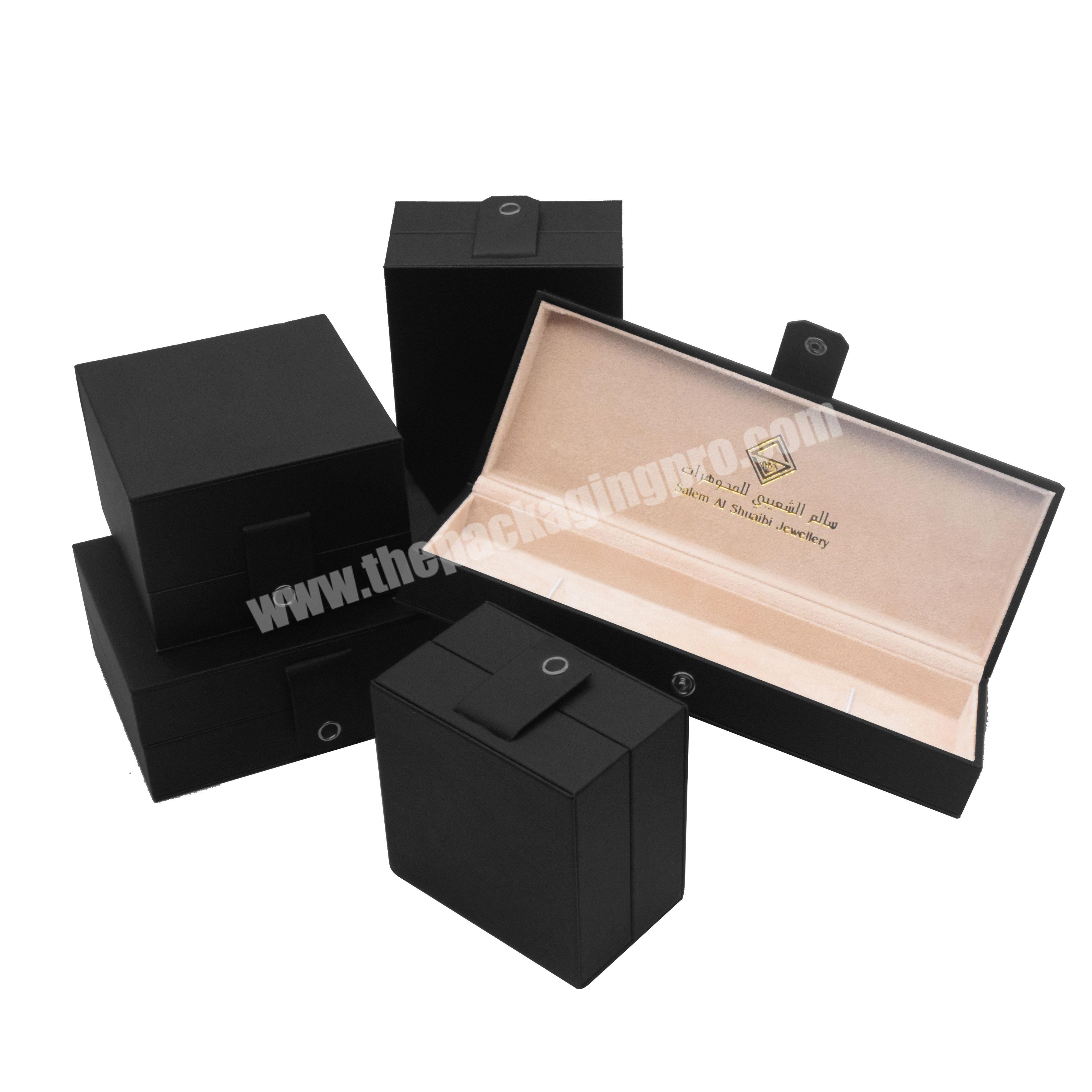Personalized Luxury Elegant Rectangle Pu Leather Black Jewelry Box